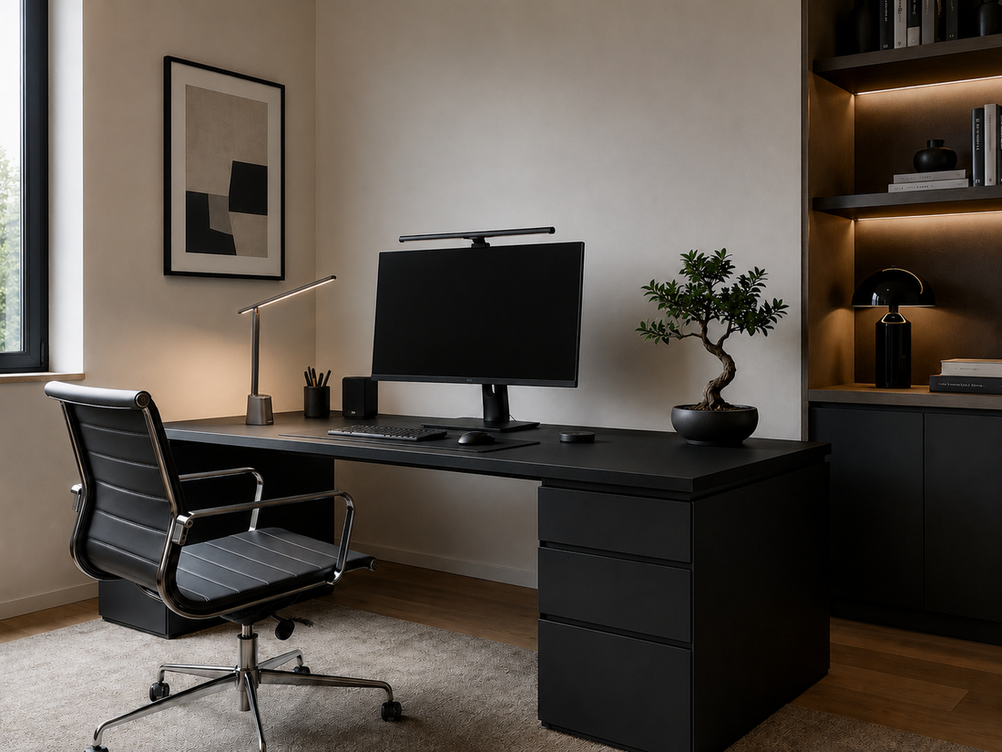 Lampe de bureau sans fil posée sur un espace de travail moderne