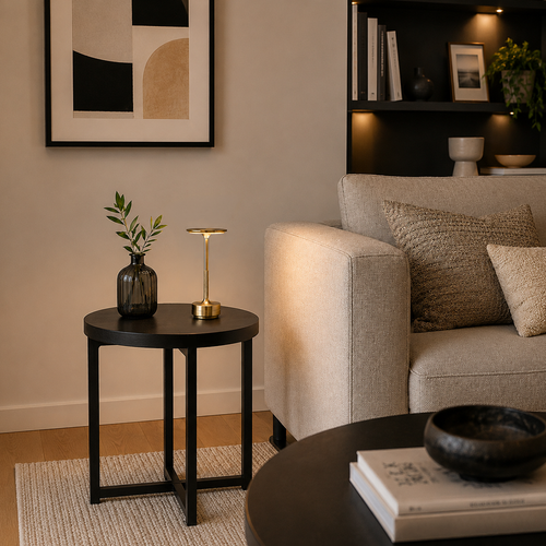 AURALIS Soléria, lampe de salon sans fil dorée allumée