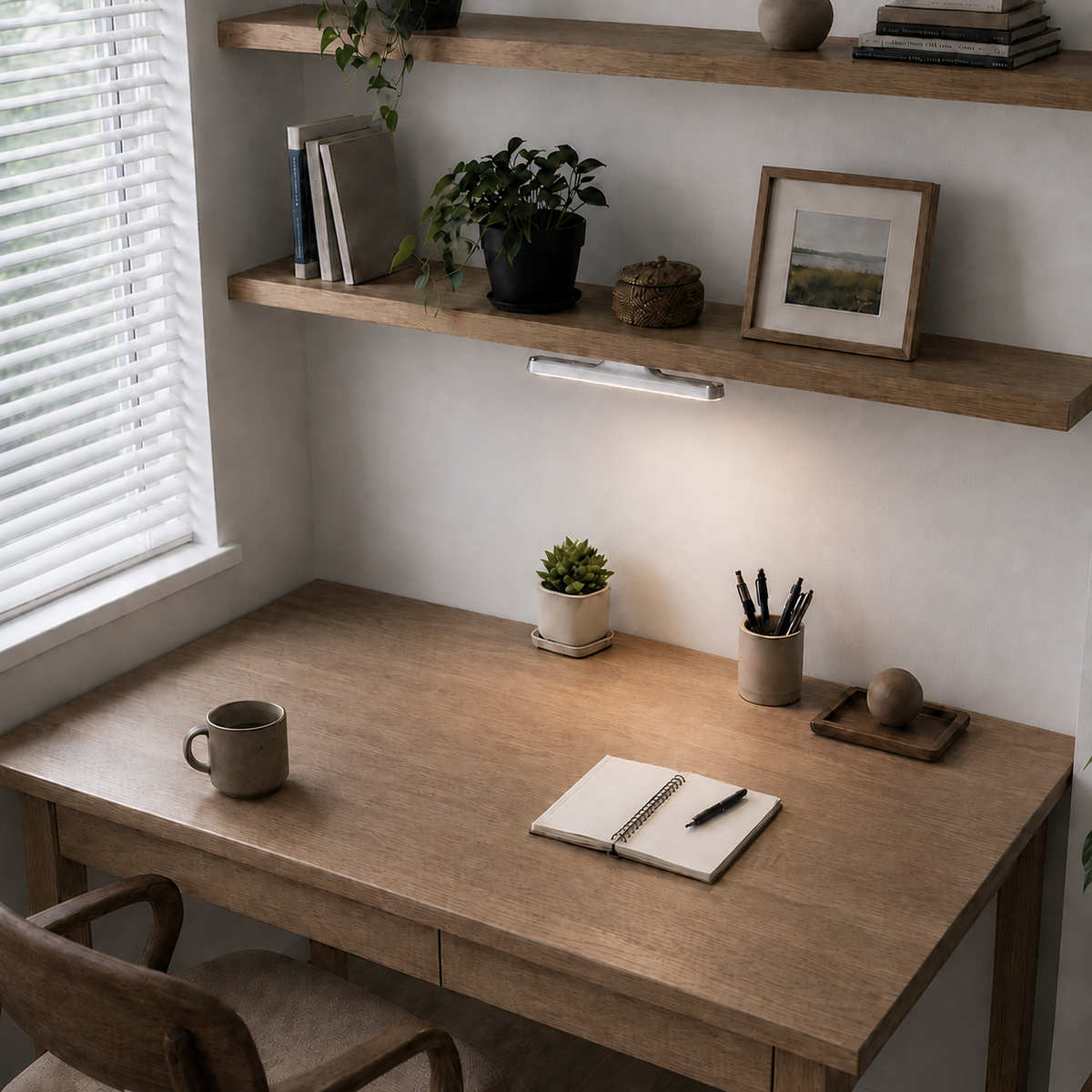 ELVORIA Clipse, lampe de bureau sans fil blanche allumée