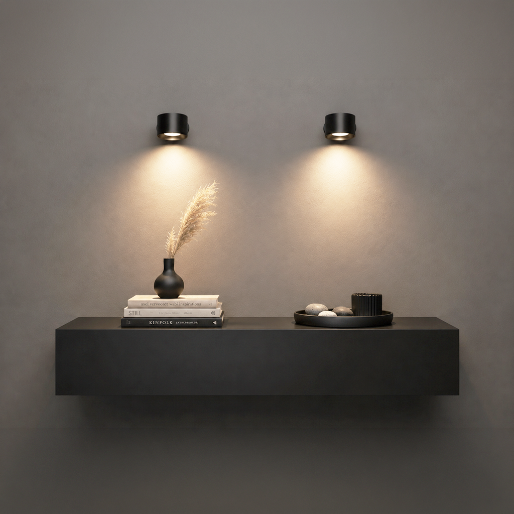 LUMERYA Orea, lampe murale sans fil noire allumée