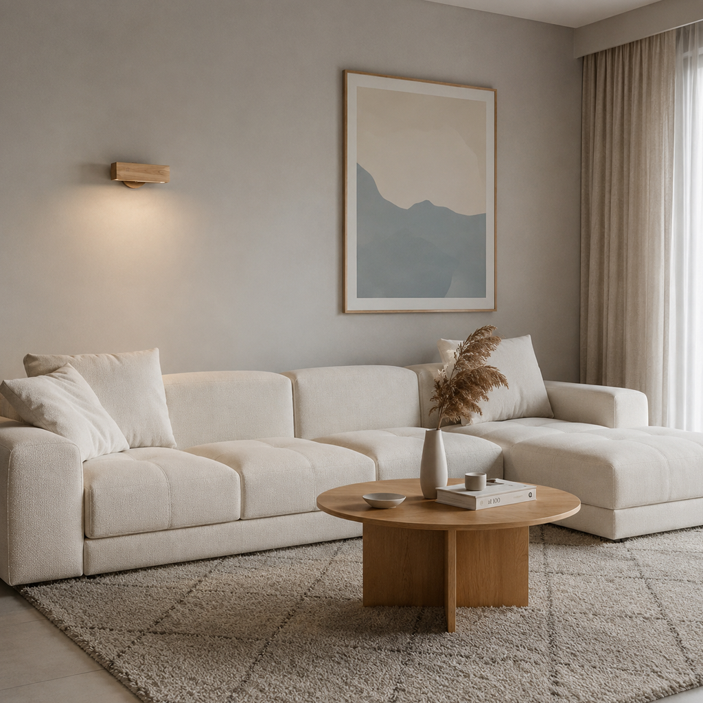 LUMERYA Velia, lampe murale sans fil en bois marron clair allumée