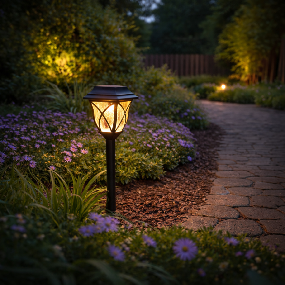 NÉORIS Elyra, lampe d'extérieur solaire sans fil allumée