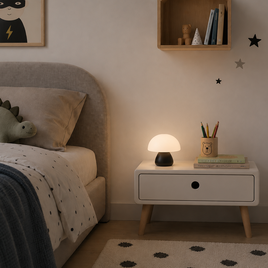 VELYN Astréa, lampe de chevet sans fil noire allumée